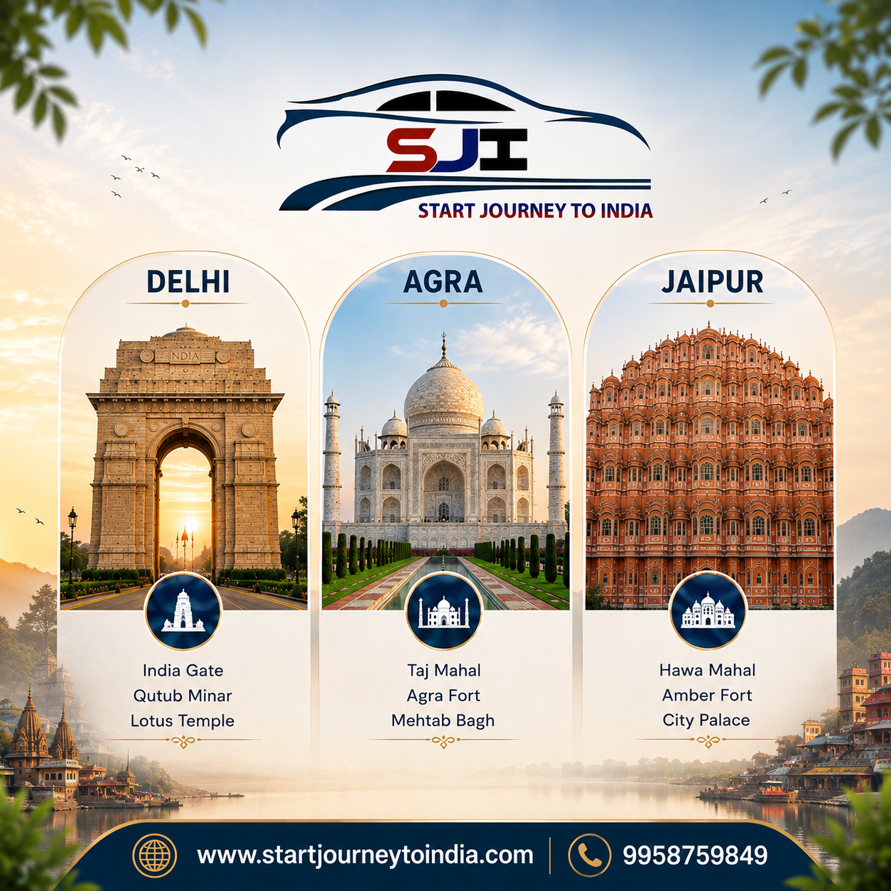Delhi Agra Jaipur Golden Triangle Tour with India Gate, Taj Mahal and Hawa Mahal | Start Journey To India